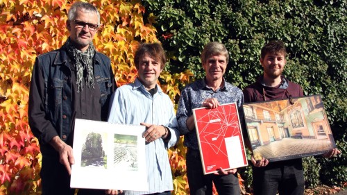 Drei Künstler ein Drucker: Markus Retzlaff, André Uhlig, Thomas-Pertermann und David Pinzer. Foto: PR/Mutschke