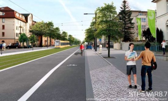 Königsbrücker Straße: Variante 8.7 im Stadtrat beschlossen. Die Visualisierung für die Variante 8.7 für den Abschnitt zwischen Bischofsweg und Stauffenbergallee