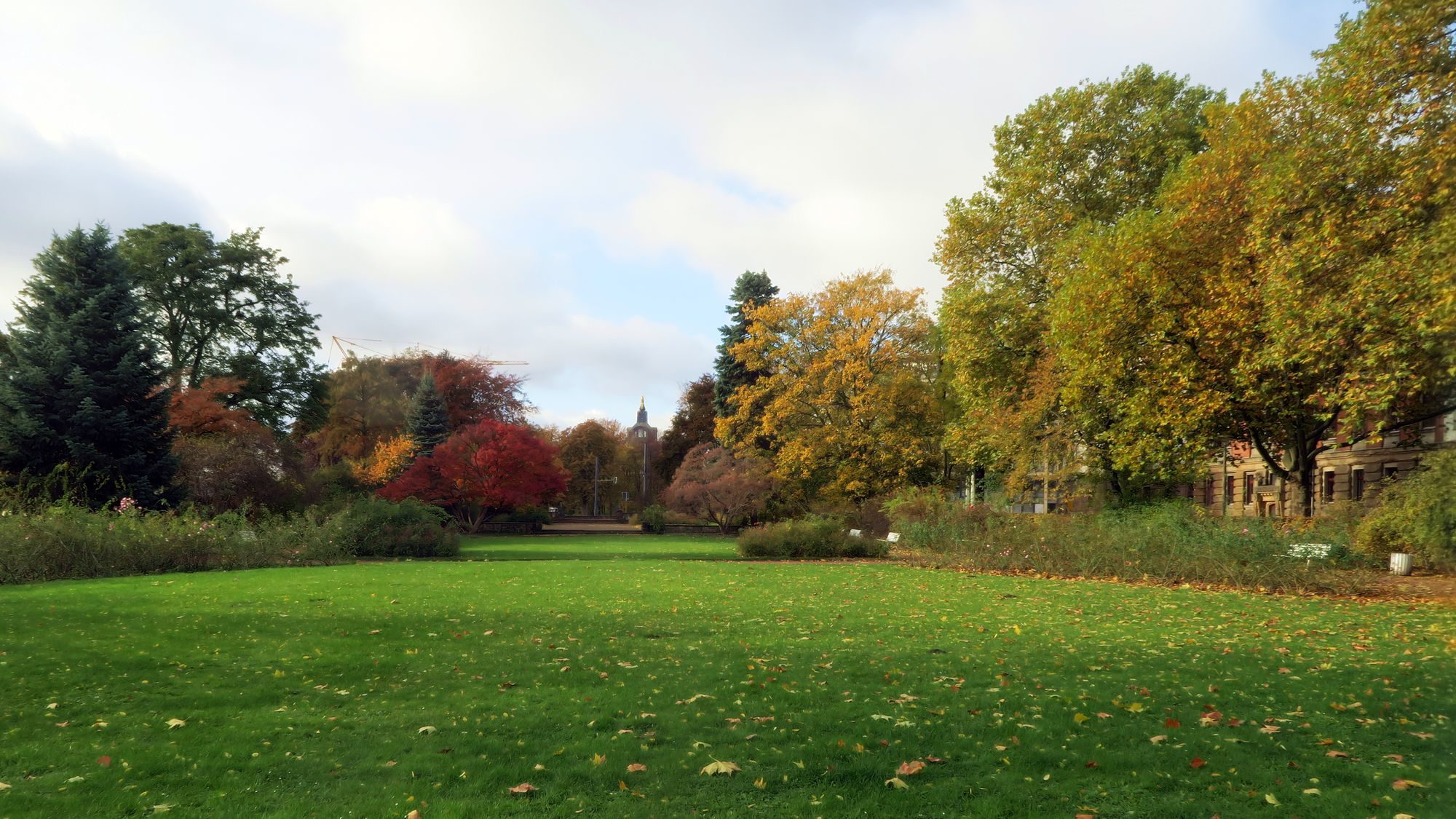 Rosengarten: Da wird die Staatskanzlei im Hintergrund ganz schwarz.