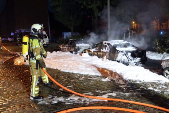 Als die Feuerwehr eintraf, waren die Wagen schon komplett ausgebrannt. Foto: Roland Halkasch