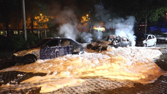 Vier Autos am Bischofsplatz ausgebrannt. Fotos: Roland Halkasch