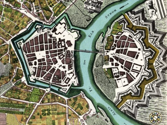 Stadtplan von Dresden, angefertigt von Matthäus Seutter. (Kolorierter Kupferstich aus dem Jahre 1750 - Quelle: Wikipedia
