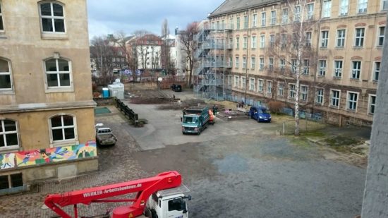 Im Hof des Gymnasiums wurden die Bäume gefällt. Inzwischen ist auch die Birke weg.