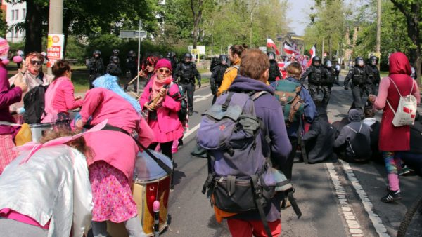 Auch an der Hainstraße bildete sich eine spontane Blockade