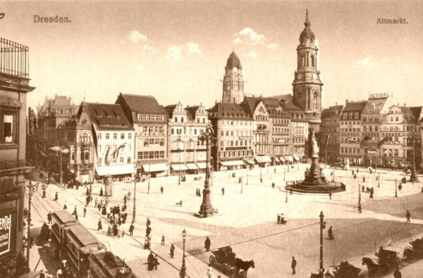 Altmarkt mit Straßenbahn im frühen 20. Jahrhundert - Postkarte Brück & Sohn-Kunstverlag