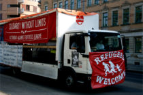 Der Lautsprecherwagen ohne Demozug und Musik auf dem Weg in Richtung Hechtviertel