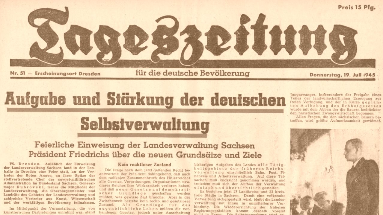 Tageszeitung für die deutsche Bevölkerung - Auschnitt vom 18. Juli 1945