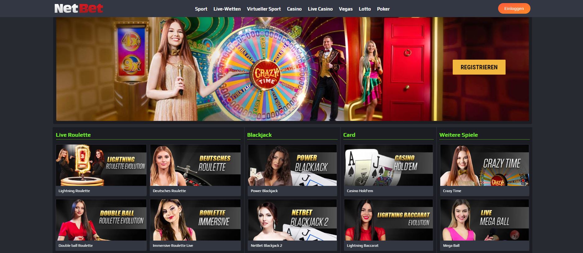 Der Live Dealer Bereich des NetBet Casinos.