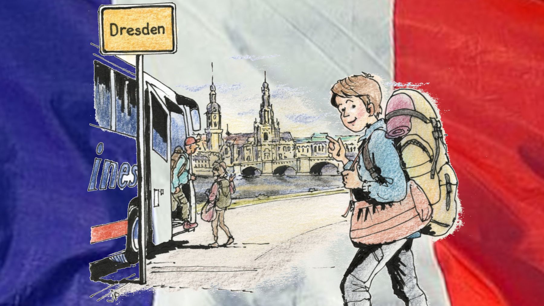 Die Französin Peps in Dresden - Zeichnung: Jean-Pierre Deruelles