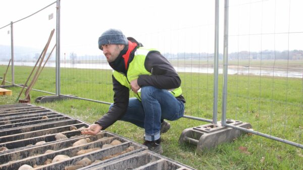 Projektingenieur Rico Bartak mit Bohrproben