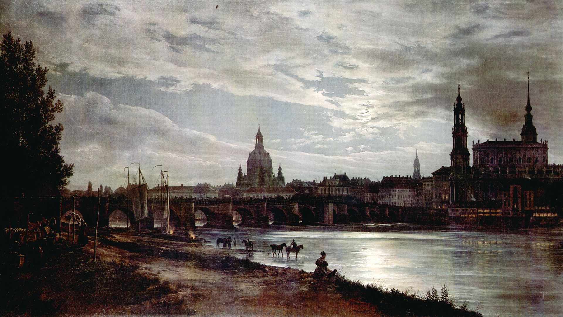 Johan Christian Clausen Dahl: Blick auf Dresden bei Vollmondschein, 1839