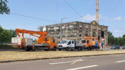 Arbeiten am Gleisdreieck zur Augustusbrücke