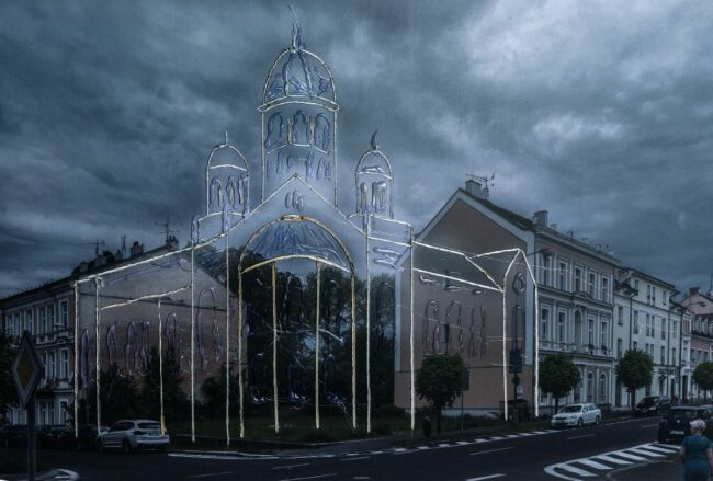 Standort der ehemaligen Synagoge in Františkovy Lázně (Franzensbad), Fotografie und Bearbeitung: Štěpán Bartoš