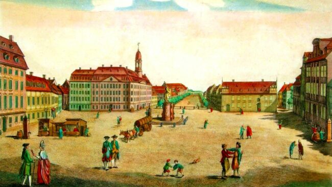 Neustädter Markt im 18. Jahrhundert - Kupferstich von Gottlieb Friedrich Riedel