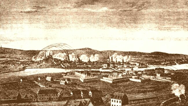 Belagerung Dresdens 1760, vorn die Festung Neustadt