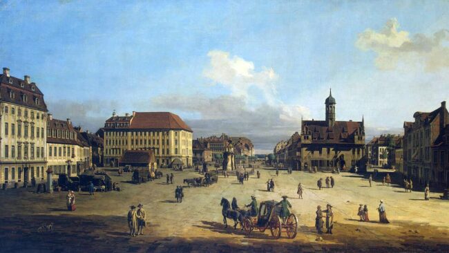 Bernardo Bellotto (Canaletto): Dresden Neustadt, Marktplatz mit Rathaus