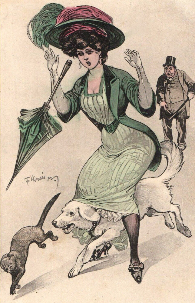 "Oh, diese Hunde" - zeitgenössische Postkarte um die Jahrhundertwende.
