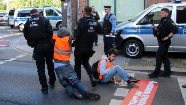 Einer der Demonstranten wurde weggetragen.