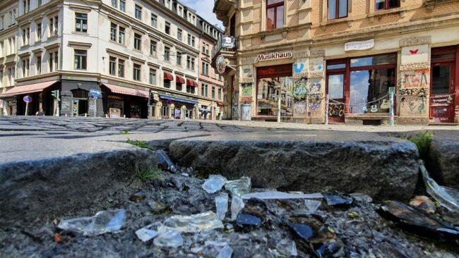 Schiefe Ecke - Louisenstraße, Ecke Rothenburger Straße, im Hintergrund die Görlitzer Straße