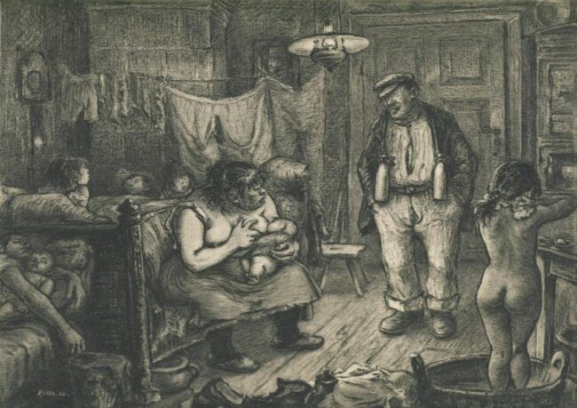 Schlafbursche, Radierung von Heinrich Zille, 1902