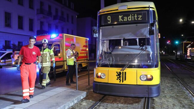 Fußgänger und Straßenbahnfahrer wurden in ein Krankenhaus gebracht. Foto: Roland Halkasch