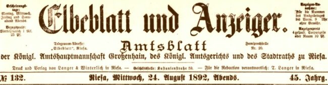 Elbeblatt und Anzeiger vom Sommer 1892