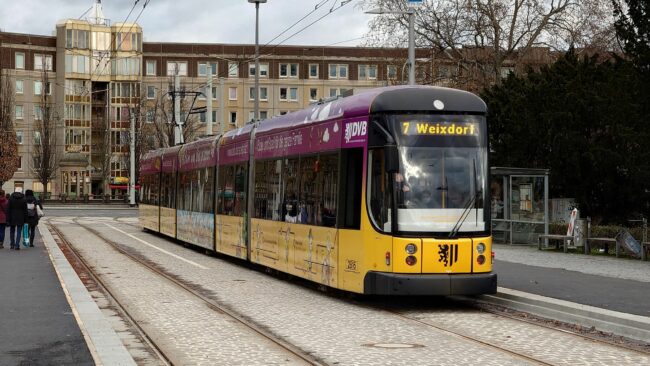 Seit Sonnabend fahren die Straßenbahnen wieder über den Albertplatz.