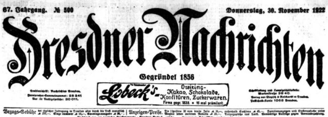 Dresdner Nachrichten vom 30. November 1922