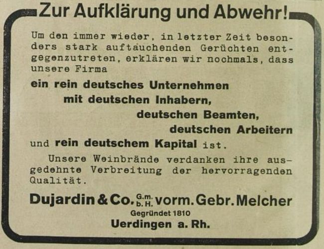 Dujardin-Anzeige in der Zeitschrift "Das Leben" von 1923
