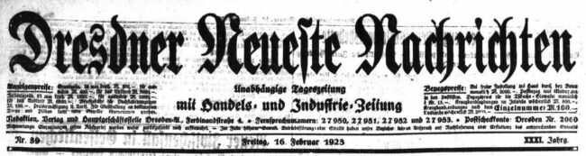 Berichtete umfangreich vom Prozess: Die Dresdner Neuesten Nachrichten vom Februar 1923