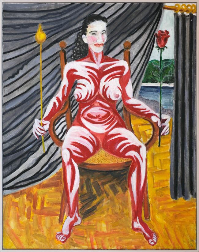 Christa Jura - "Frau mit Rose" - 201 - Öl auf Leinwand - 100 cm mal 80,5 cm