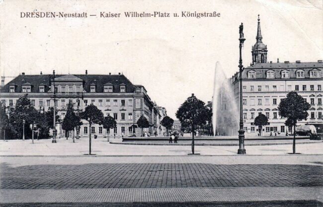 Kaiser-Wilhelm-Platz - heute Palaisplatz mit Blick in die Königstraße - zeitgenössische Postkarte