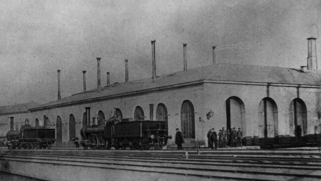  Dresden. Maschinenhaus des Leipziger Bahnhofs von 1852, aufgenommen um 1860.