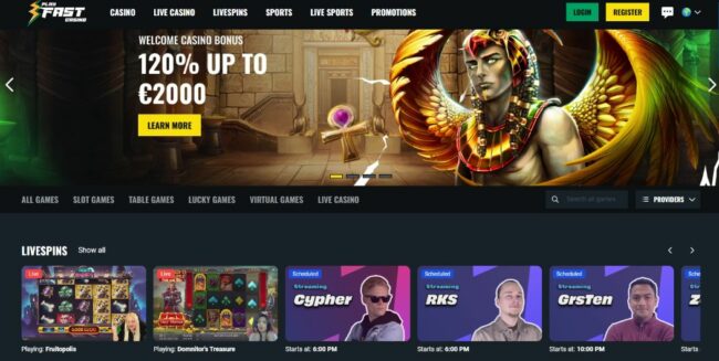 Playfastcasino-Startseite Screenshot