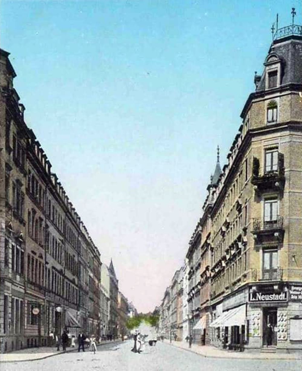 Oppellstraße um 1910 - zeitgenössische Postkarte, Ausschnitt.