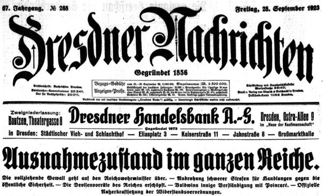 Dresdner Nachrichten vom 28. September 1923