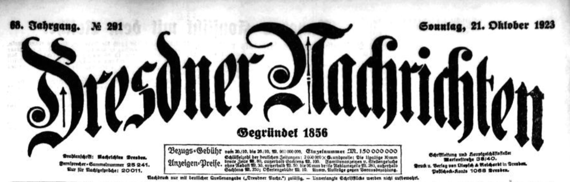 Dresdner Nachrichten vom Oktober 1923