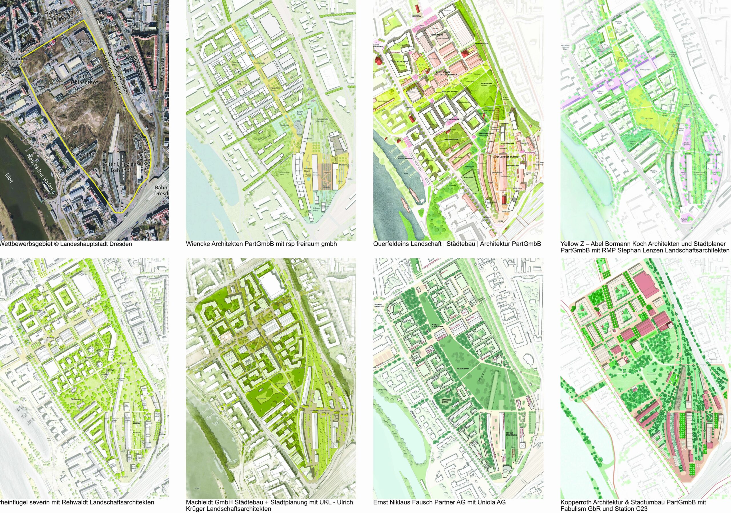 Die sieben Entwürfe zum Gelände am Alten Leipziger Bahnhof. Foto: dresden.de