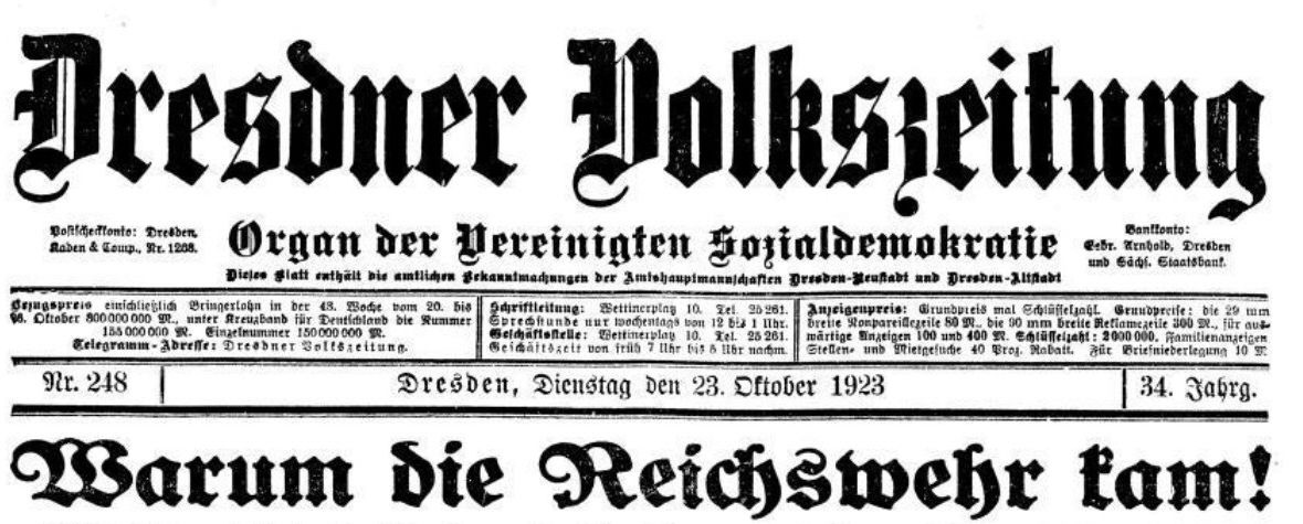 Dresdner Volkszeitung vom 23. Oktober 1923