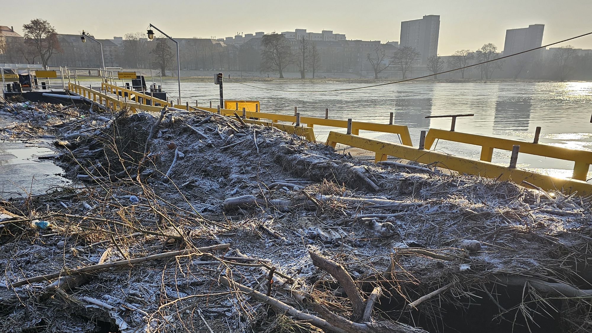 Vereist und verschlammt, die Fähranlegestelle am Dienstag. Foto: DVB