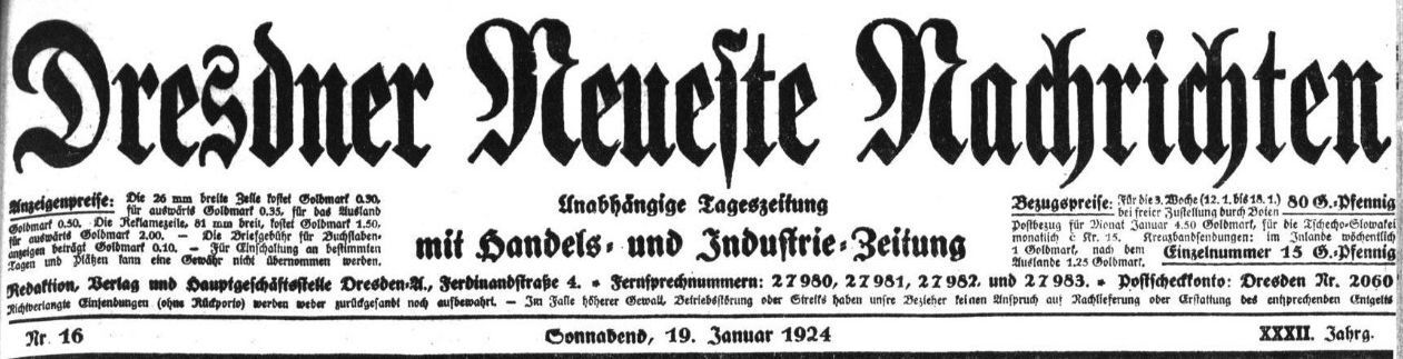 Dresdner Neueste Nachrichten vom 19. Januar 1924