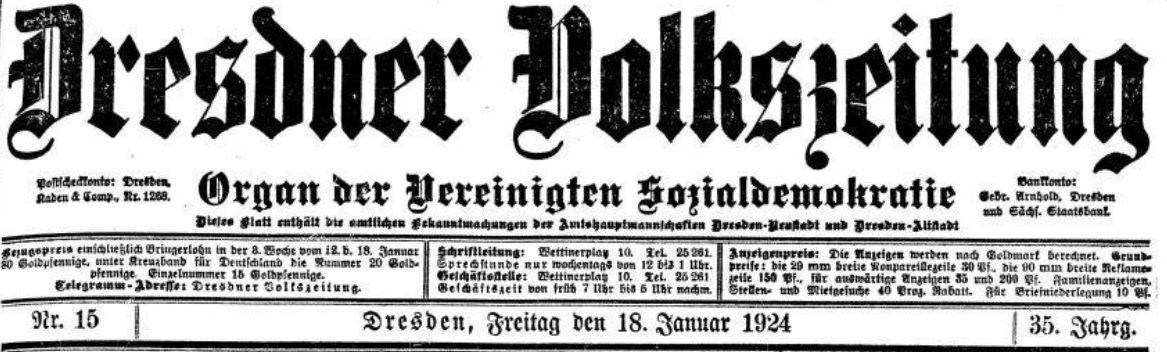 Dresdner Volkszeitung vom 18. Januar 1924