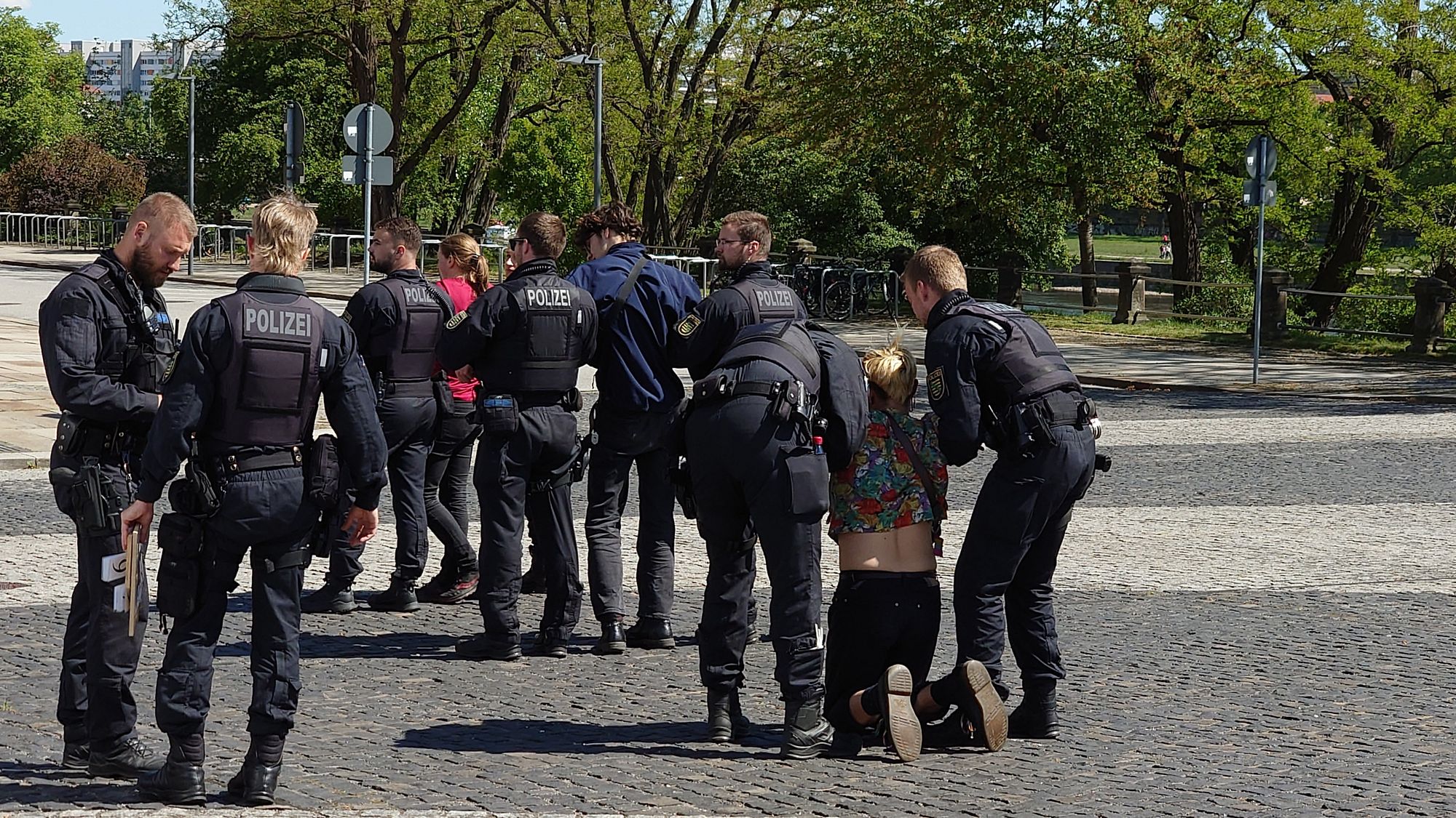 Ein Demonstrant wird von der Polizei abgeführt. Foto: Anton Launer