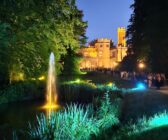 Tausende kamen zur Dresdner Schlössernacht Schloss Eckberg im Abendlicht mit Springbrunnen. Foto: Anton Launer