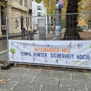 Seit September wirbt der ADFC auf der Hauptstraße: Tempo runter. Sicherheit hoch. Foto: ADFC