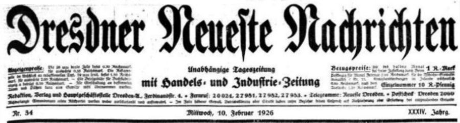 Dresdner Neueste Nachrichten vom 10. Februar 1926