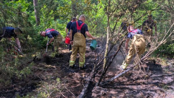 Auch mit Gießkannen wurde gelöscht. Foto: Feuerwehr Dresden