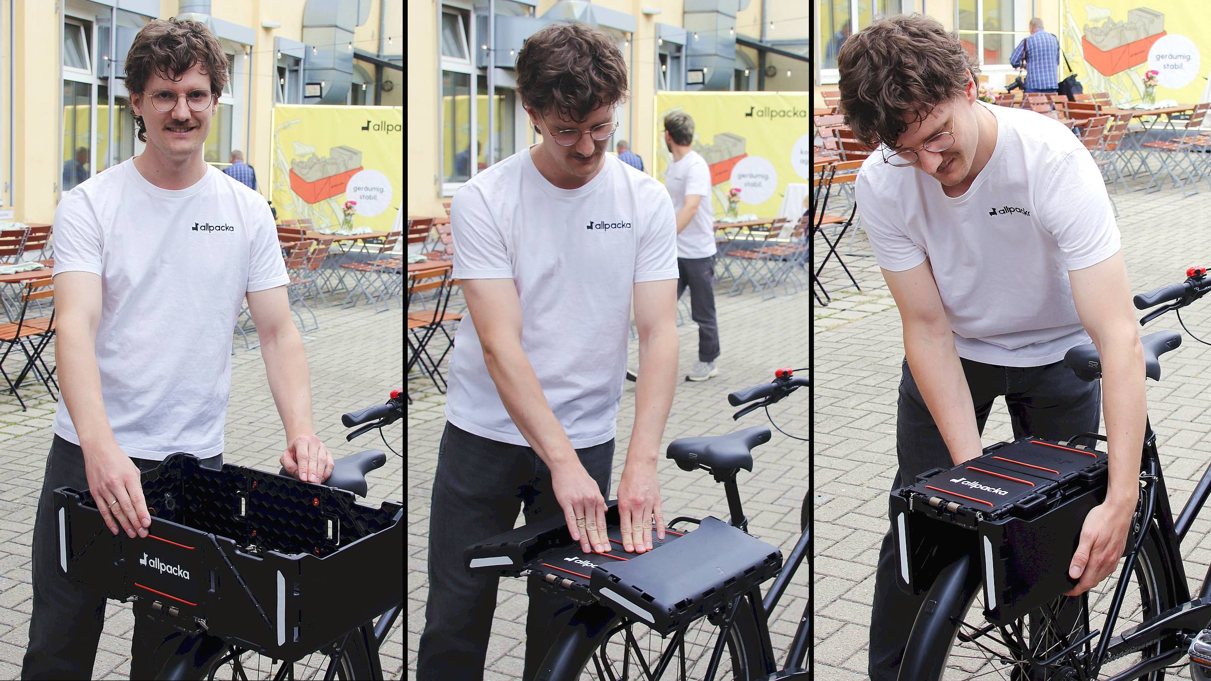 Jonathan Vincentz präsentiert Allpacka: In drei Schnitten vom Falter zur Box. Foto: Anton Launer