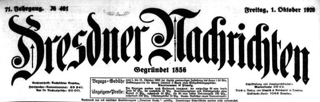 Dresdner Nachrichten vom 1. Oktober 1926